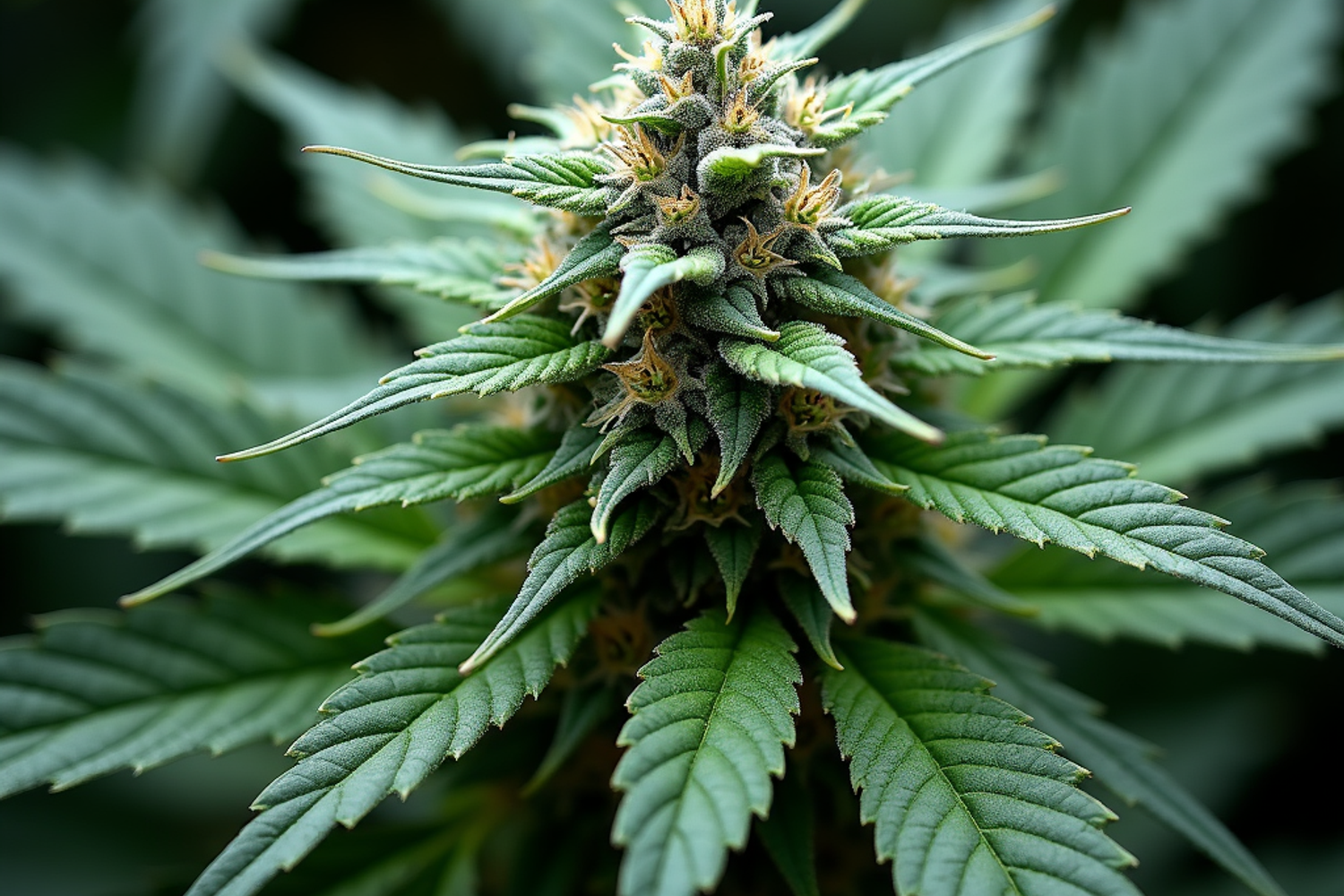 Autoflower Cannabispflanze in sachlich-medizinischem Umfeld mit sichtbaren Blueten