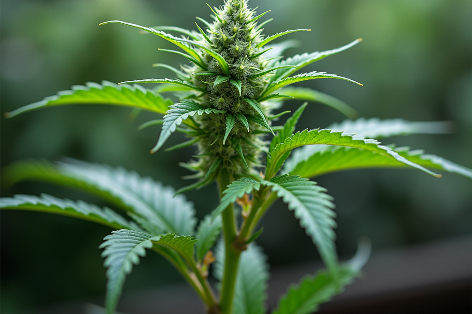 Junger Cannabiskeimling in Anzuchtsubstrat in kontrollierter Umgebung