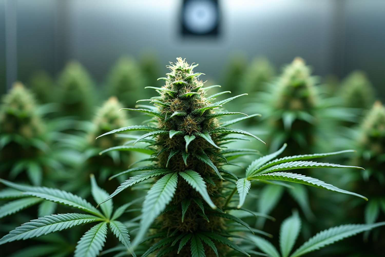 Getrocknete medizinische Cannabisblueten in einem Apothekenbehaelter, trocken und frei von Schimmel